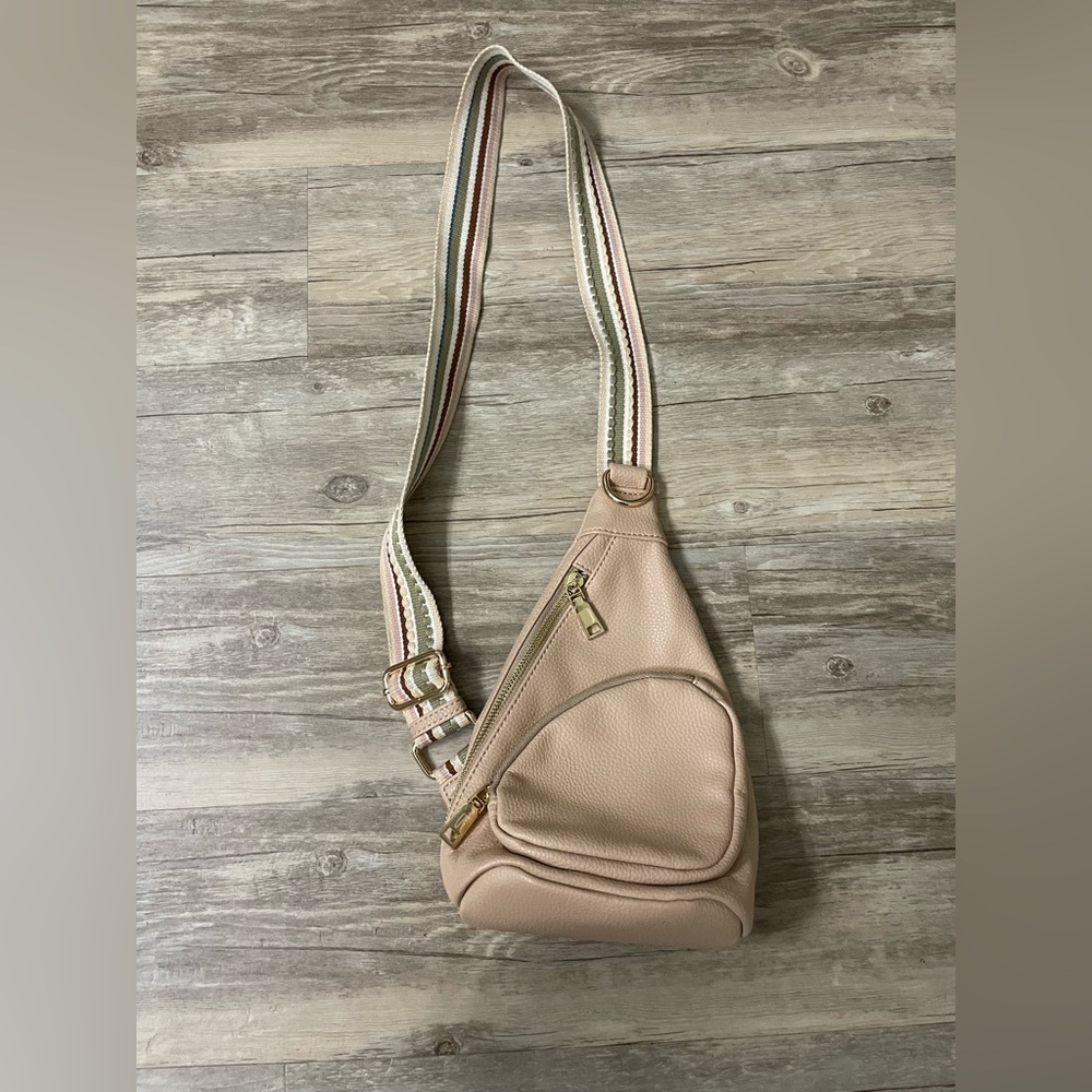 Blush pink Crossbody Bag with Striped Strap